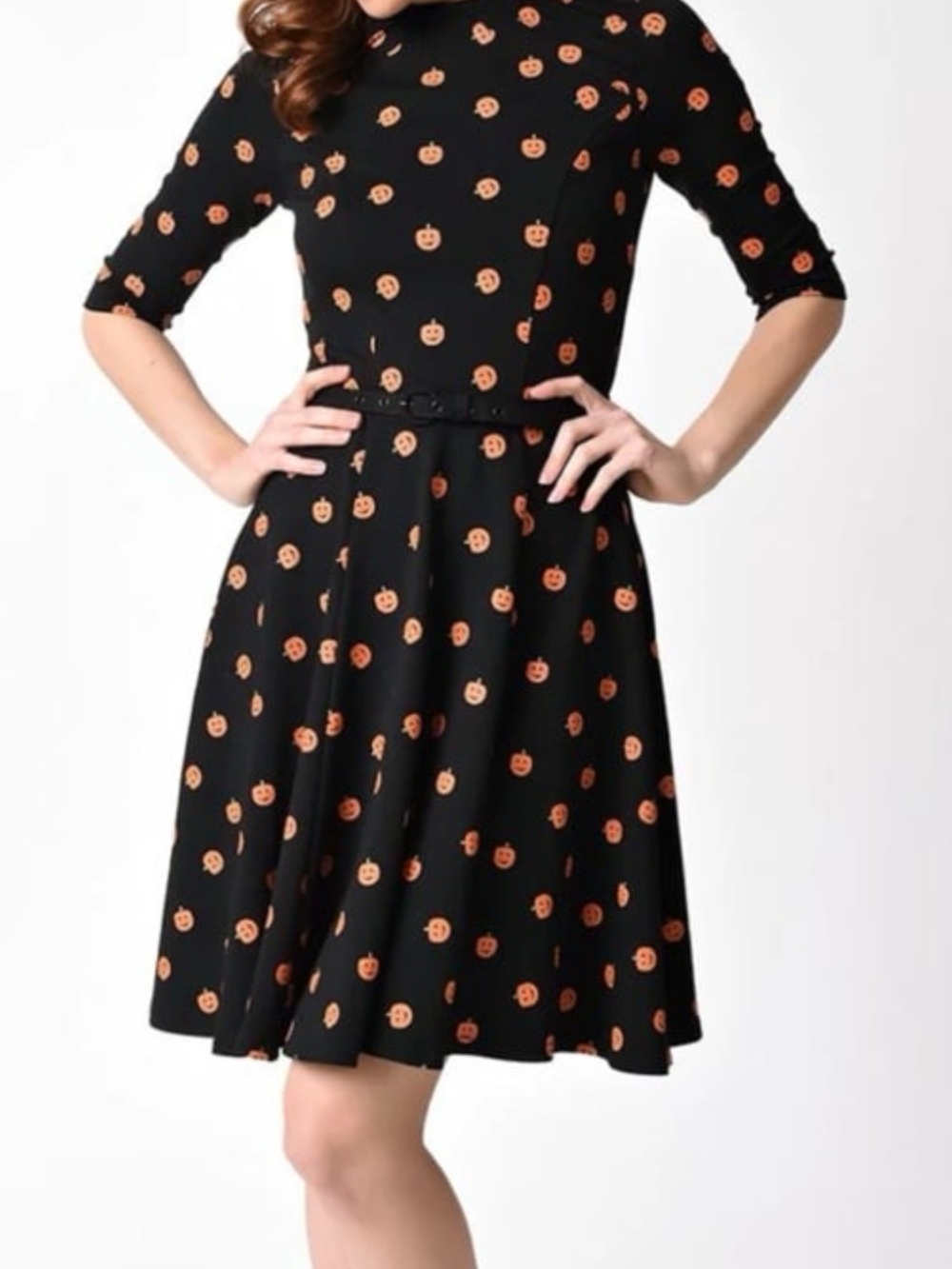 Unique Vintage  Black Pumpkin Print Dress XL
